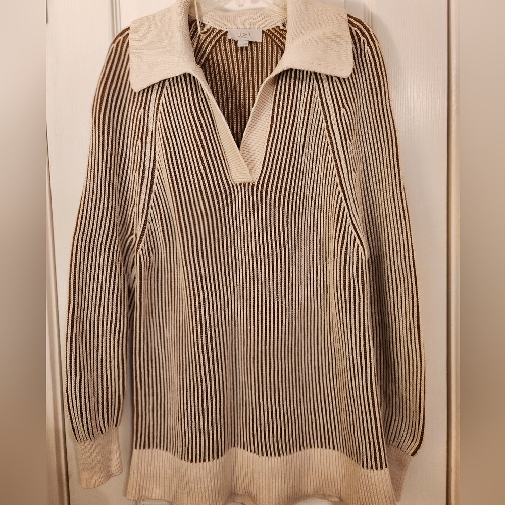 LOFT Brown and Cream Knit Sweater